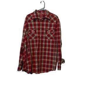 Lucky Brand Mens Red Gray Plaid Collared Button-Up Long Sleeve Shirts Size 2XL
